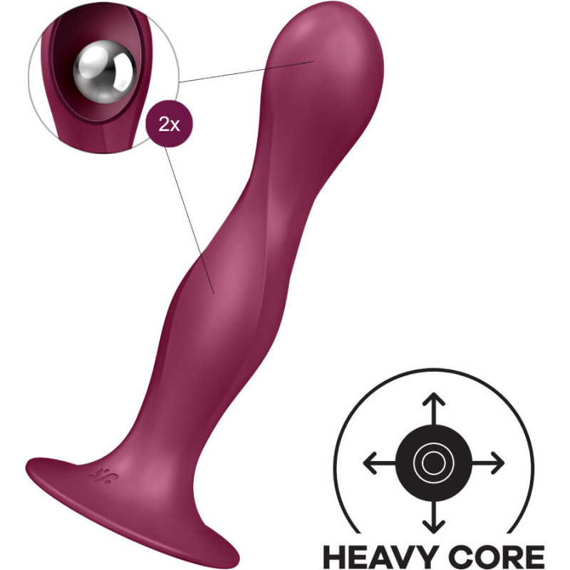 SATISFYER - DOUBLE BALL-R SILICONE DILDO GARNET 2 