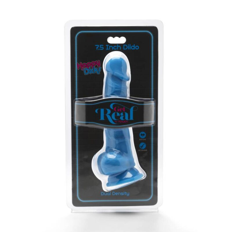 GET REAL - HAPPY DICKS 19 CM WITH BALLS BLUE 1 