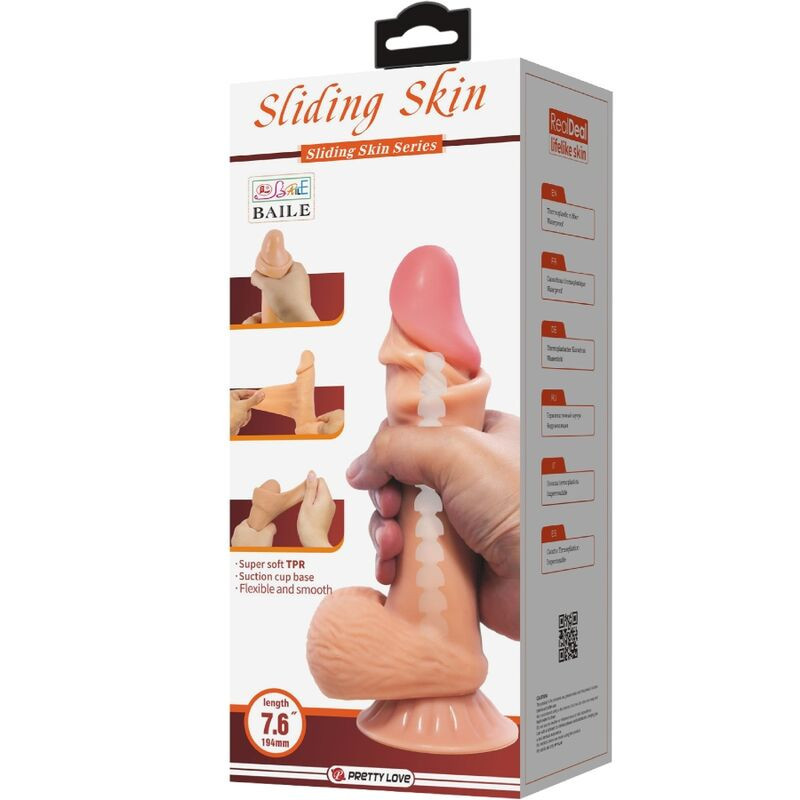 PRETTY LOVE - SLIDING SKIN SERIES REALISTIC DILDO WITH SLIDING SKIN SUCTION CUP 19.4 CM 6 