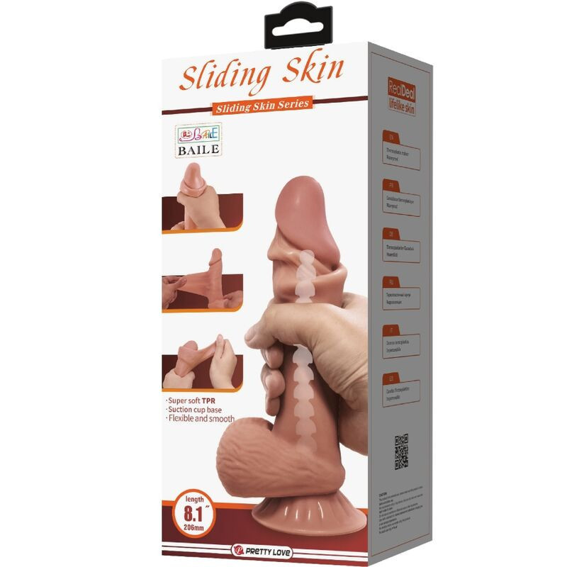 PRETTY LOVE - SLIDING SKIN SERIES REALISTIC DILDO WITH SLIDING BROWN SKIN SUCTION CUP 19.4 CM 6 