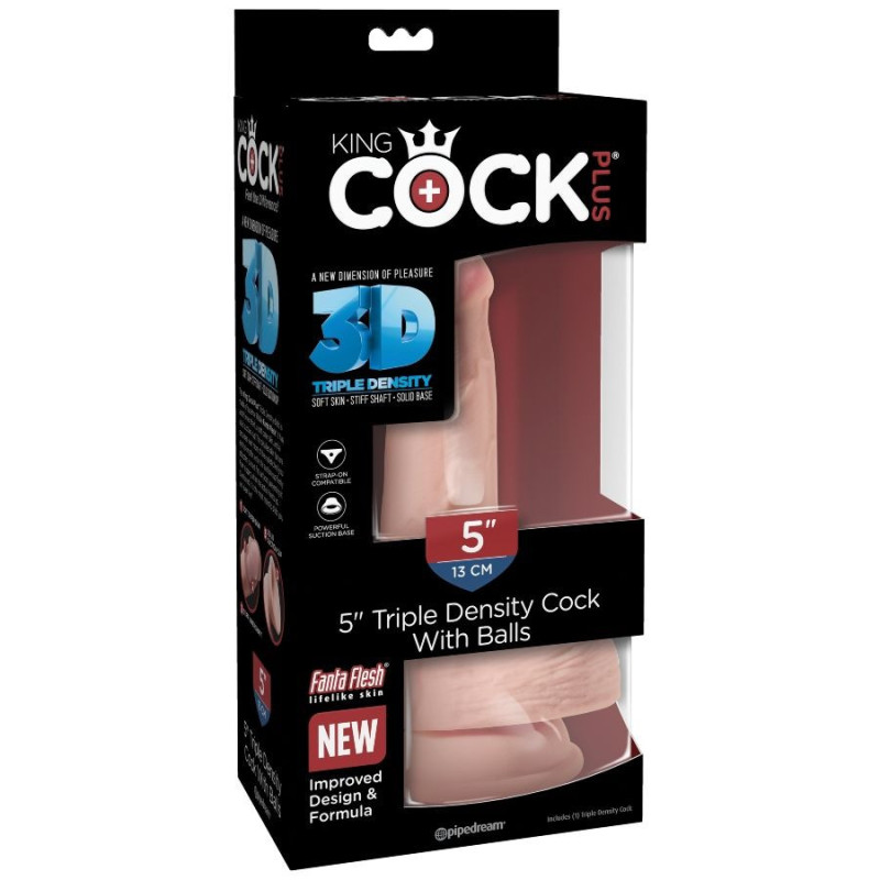 KING COCK - DILDO TRIPLA DENSIT 13 CM CON TESTICOLI 7 