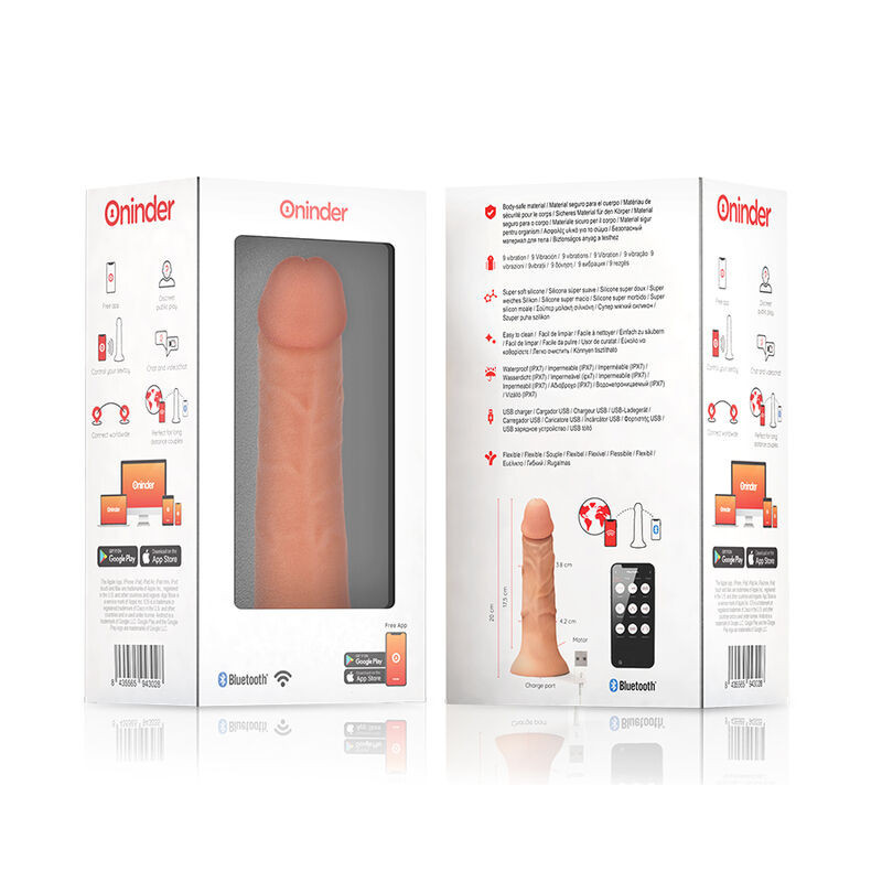 ONINDER - MEDIUM BOGOTÁ VIBRATOR DILDO 9 SPEEDS NATURAL 20 CM -O- 4.2 CM - FREE APP 7 