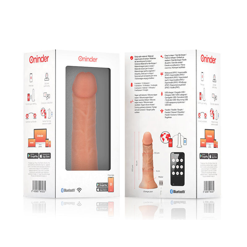 ONINDER - SMALL BOGOTÁ VIBRATOR DILDO 9 SPEEDS NATURAL 17.5 CM -O- 4 CM - FREE APP 7 