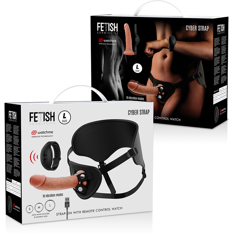 FETISH SUBMISSIVE CYBER STRAP - HARNESS WITH REMOTE CONTROL DILDO WATCHME L TECHNOLOGY 12 