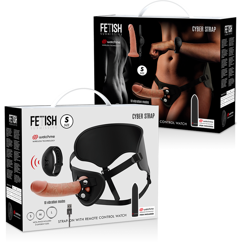 FETISH SUBMISSIVE CYBER STRAP - HARNESS WITH DILDO AND BULLET REMOTE CONTROL WATCHME S TECHNOLOGY 13 