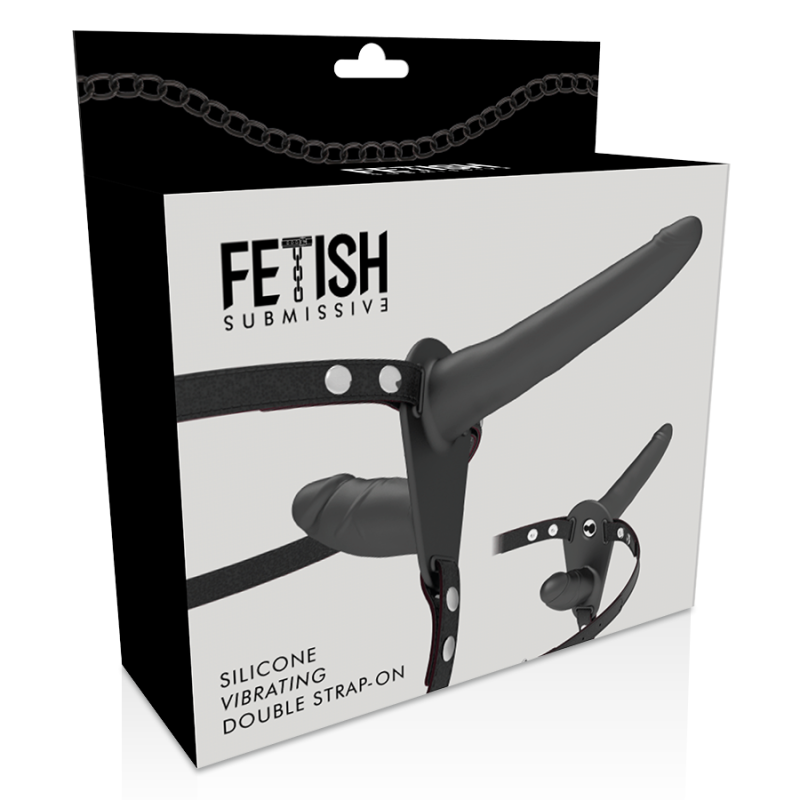 FETISH SUBMISSIVE HARNESS - VIBRATORE NERO A DOPPIA PENETRAZIONE 5 