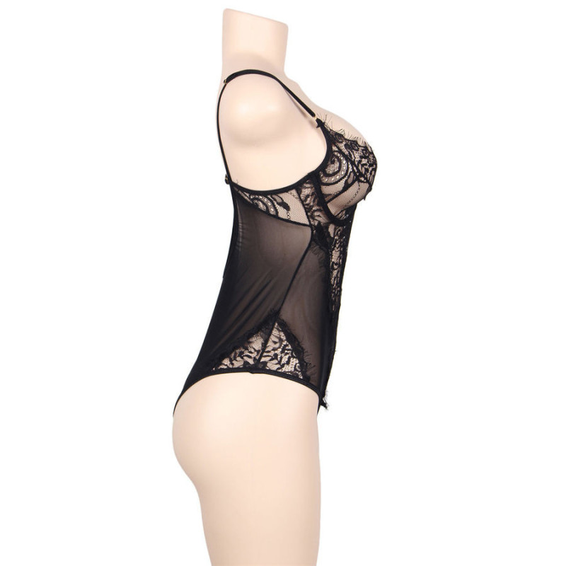 SUBBLIME - QUEEN PLUS PIZZO FLOREALE E TEDDY NERO CON FRANGE 1 