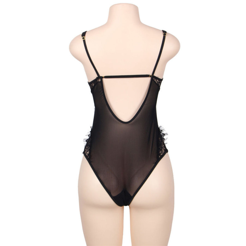 SUBBLIME - QUEEN PLUS DENTELLE FLORALE ET TEDDY NOIR FRANGES 2 