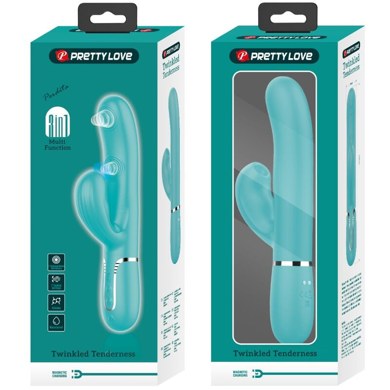 PRETTY LOVE - VIBRATORE MULTIFUNZIONE PERLITA 3 IN 1 G-SPOT VERDE ACQUA 10 