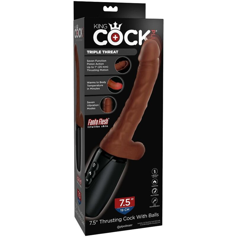 KING COCK - PLUS TRIPLA MINACCIA TONO DELLA PELLE MARRONE 8 