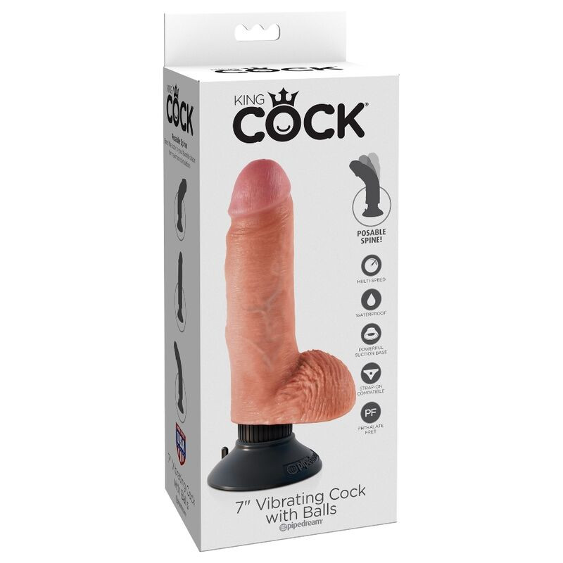 KING COCK - DILDO VIBRATORE CON TESTICOLI 17.78 CM NATURALE 6 