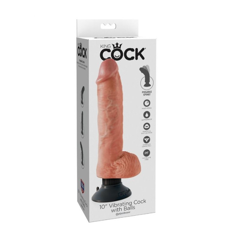 KING COCK - DILDO VIBRANTE CON TESTICOLI 25.5 CM COLORE NATURALE 1 