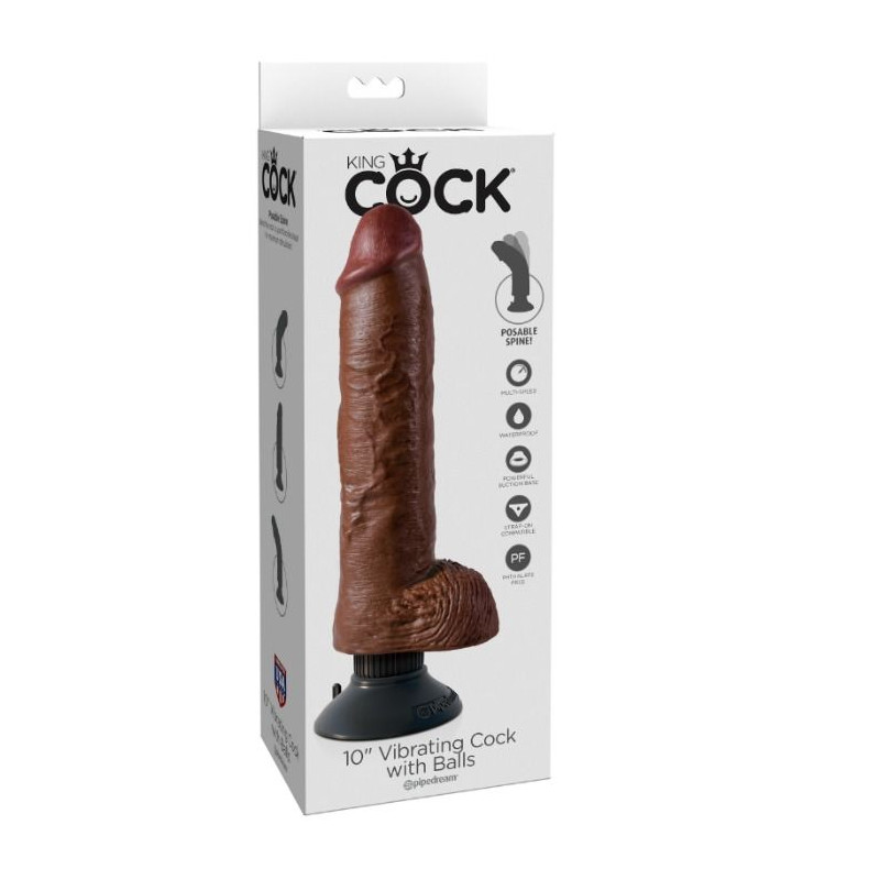 KING COCK - 25.5 CM VIBRATING COCK WITH BALLS BROWN 2 