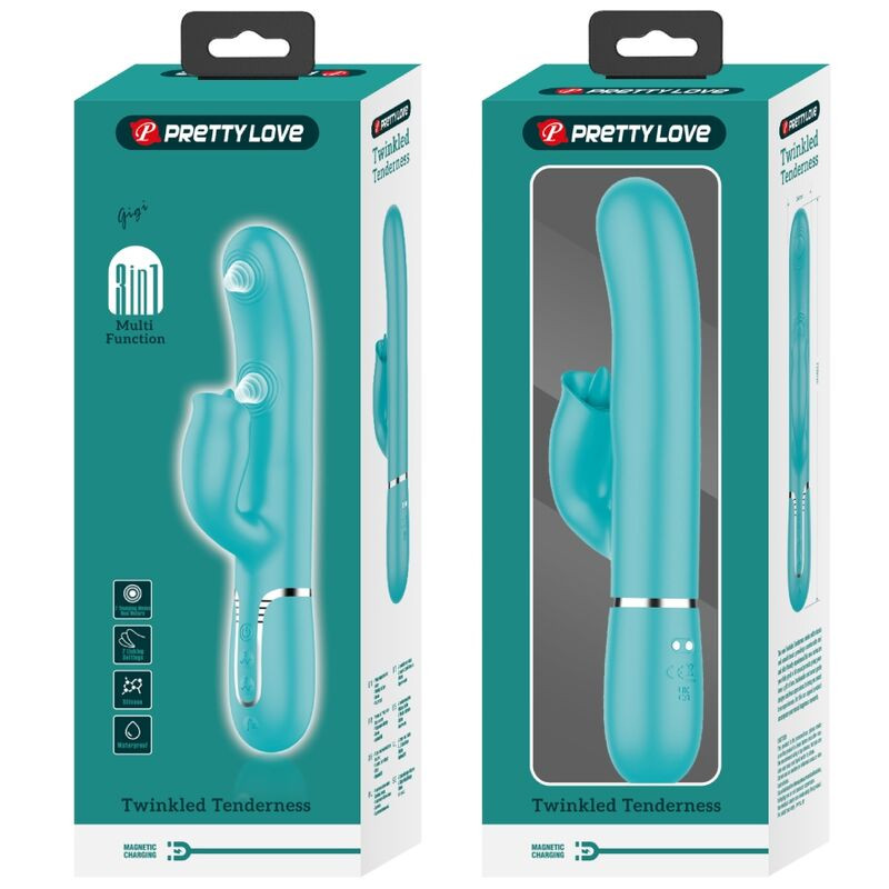 PRETTY LOVE - VIBRATORE CONIGLIO CON LECCATURA VERDE ACQUA 3 