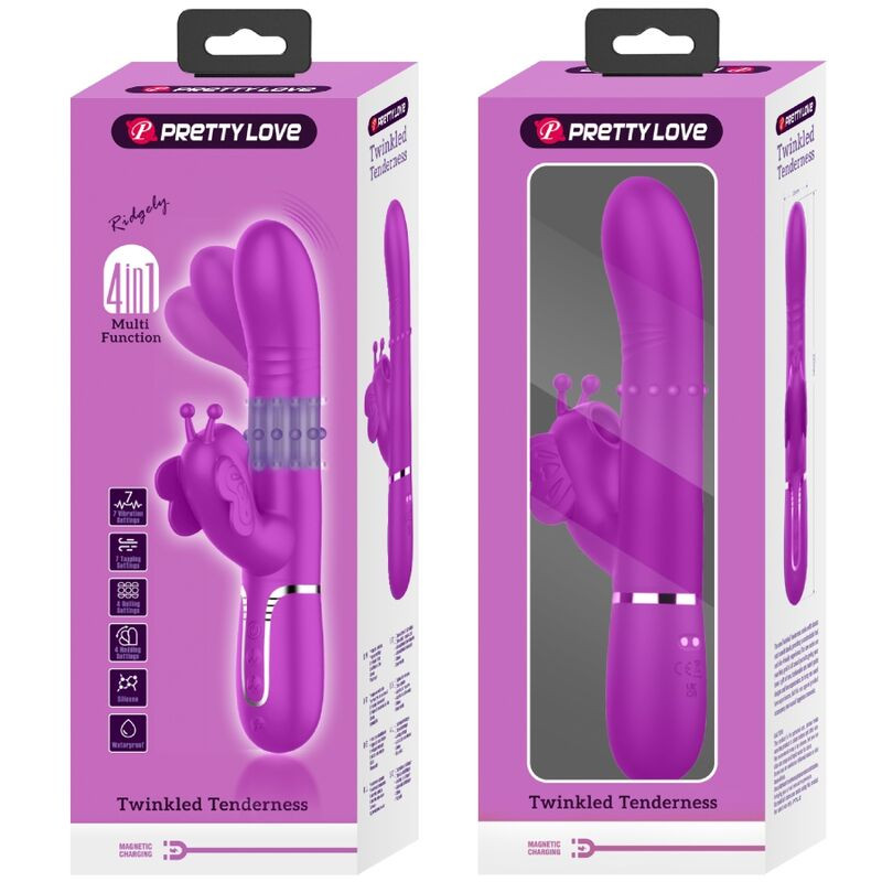 PRETTY LOVE - VIBRATEUR MULTIFONCTION LAPIN 4 EN 1 PAPILLON FUCHSIA 10 