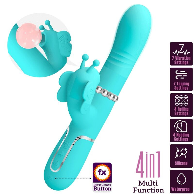 PRETTY LOVE - MULTIFUNKTIONS-KANINCHENVIBRATOR 4 IN 1 SCHMETTERLING AQUAGRÜN 9 