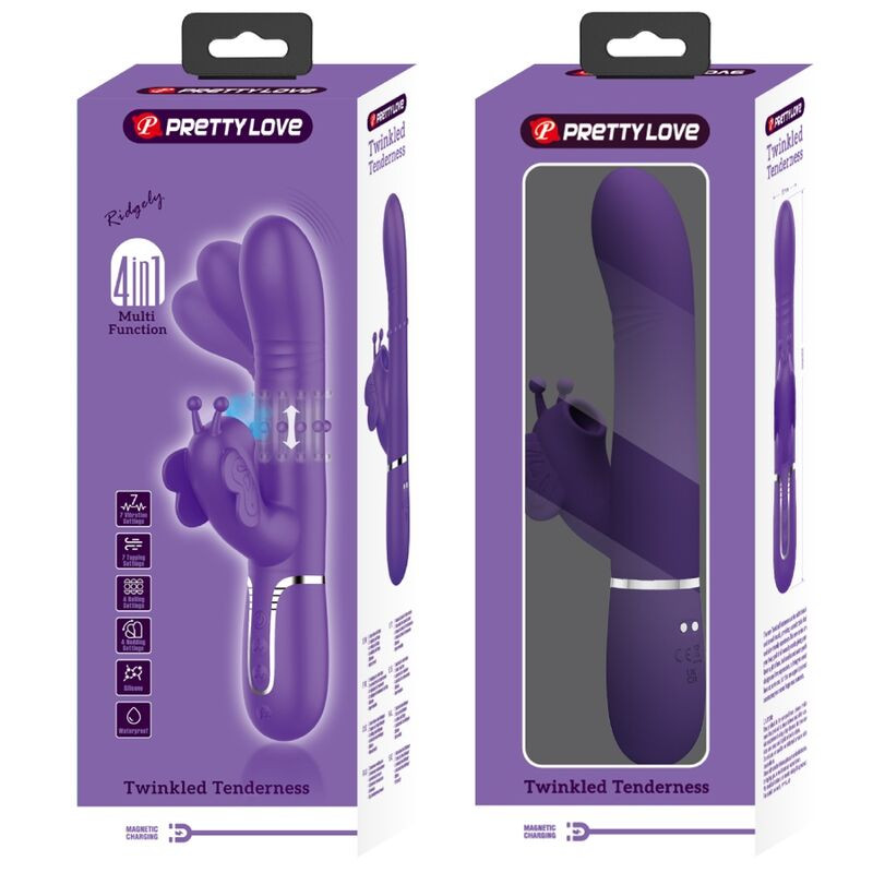 PRETTY LOVE - VIBRATORE MULTIFUNZIONE RABBIT 4 IN 1 FARFALLA VIOLA 10 