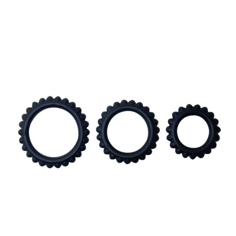 BAILE - TITAN SET 3PCS COCK RING BLACK 2.8 + 2.4 + 1.9 CM 1 