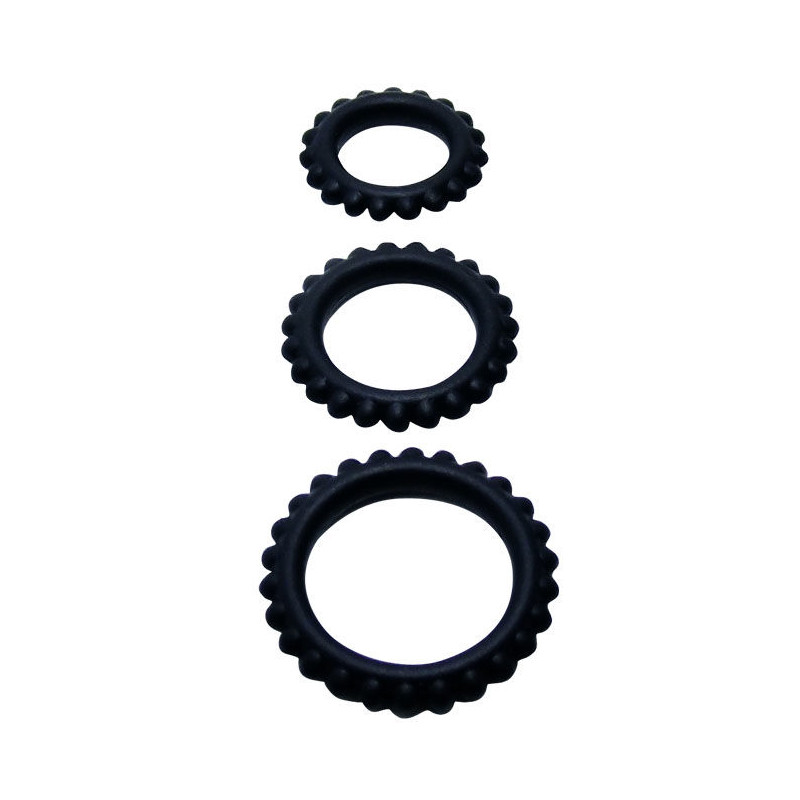 BAILE - TITAN SET 3PCS COCK RING BLACK 2.8 + 2.4 + 1.9 CM 2 