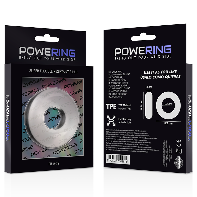 POWERING - ANNEAU PÉNIS SUPER FLEXIBLE ET RÉSISTANT 4,5CM CLAIR 11 