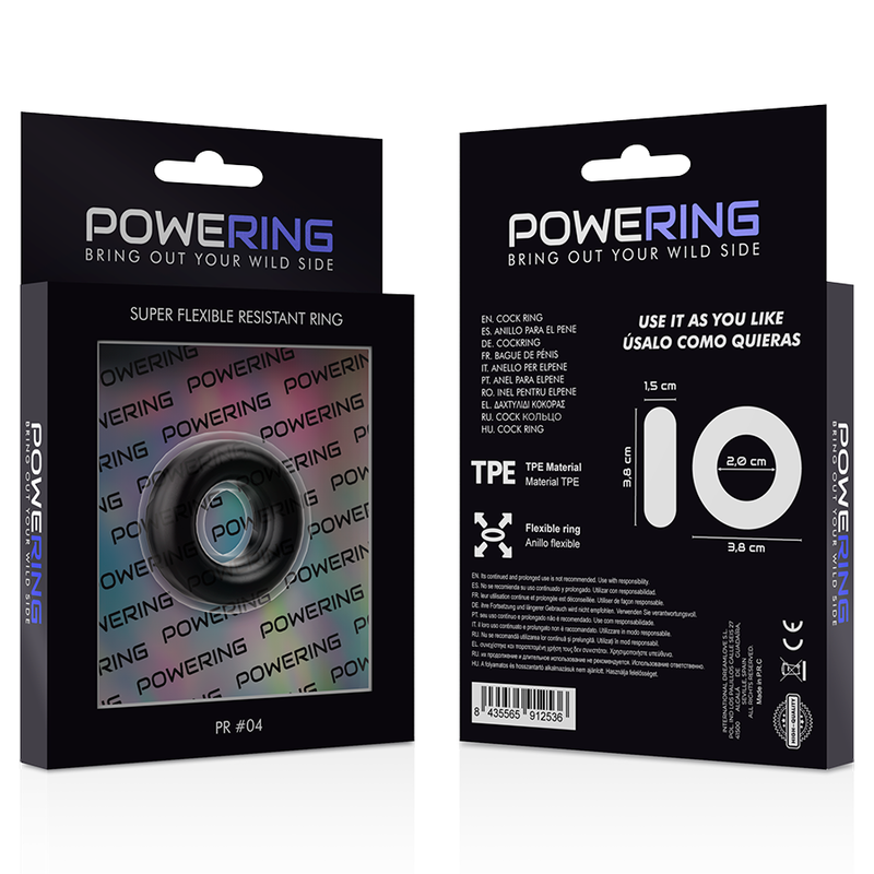 POWERING - ANNEAU PÉNIS SUPER FLEXIBLE ET RÉSISTANT 3.8CM PR04 NOIR 11 