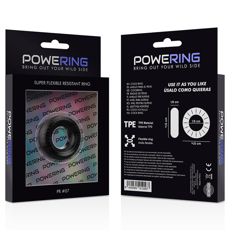 POWERING - ANNEAU PÉNIS SUPER FLEXIBLE ET RÉSISTANT 4,5CM PR07 NOIR 10 