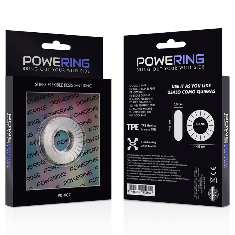 POWERING- ANNEAU PÉNIS SUPER FLEXIBLE ET RÉSISTANT 4,5CM PR07 CLAIR 10 