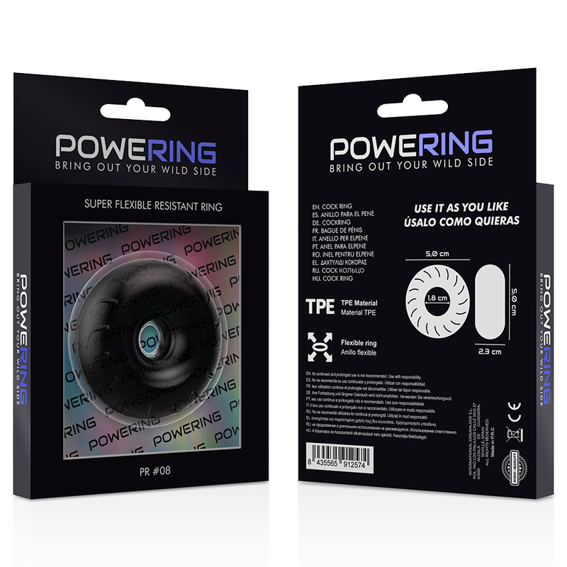 POWERING - ANNEAU PÉNIS SUPER FLEXIBLE ET RÉSISTANT 5CM PR08 NOIR 9 