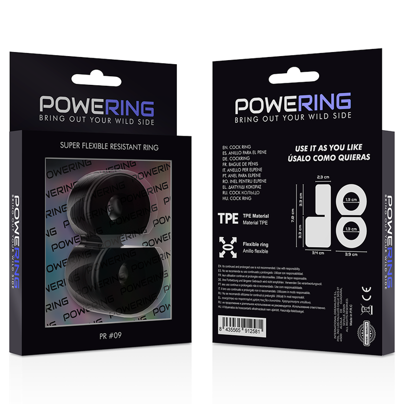 POWERING - SUPER FLEXIBLE AND RESISTANT DOUBLE PENIS RING PR09 BLACK 8 