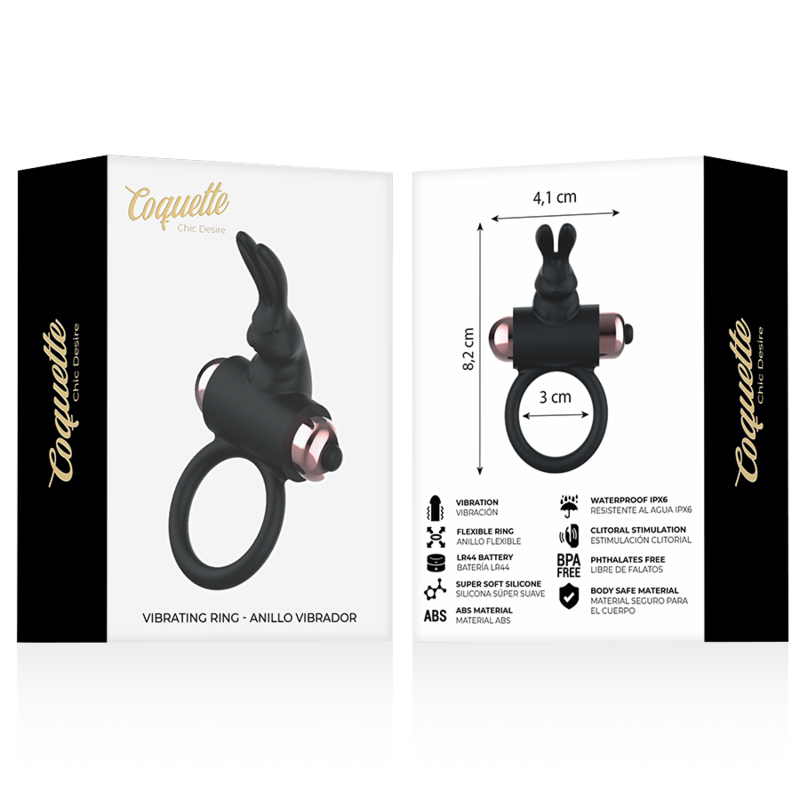 COQUETTE CHIC DESIRE - COCKRING AVEC VIBRATEUR NOIR/ OR 8 