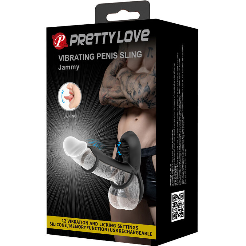 PRETTY LOVE - JAMMY PENIS SHEATH 12 VIBRATIONS WITH RECHARGEABLE SILICONE TONGUE 10 