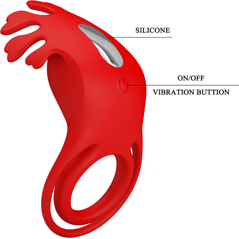 PRETTY LOVE - ANELLO VIBRATORE RUBEN 7 VIBRAZIONI IN SILICONE ROSSO 6 