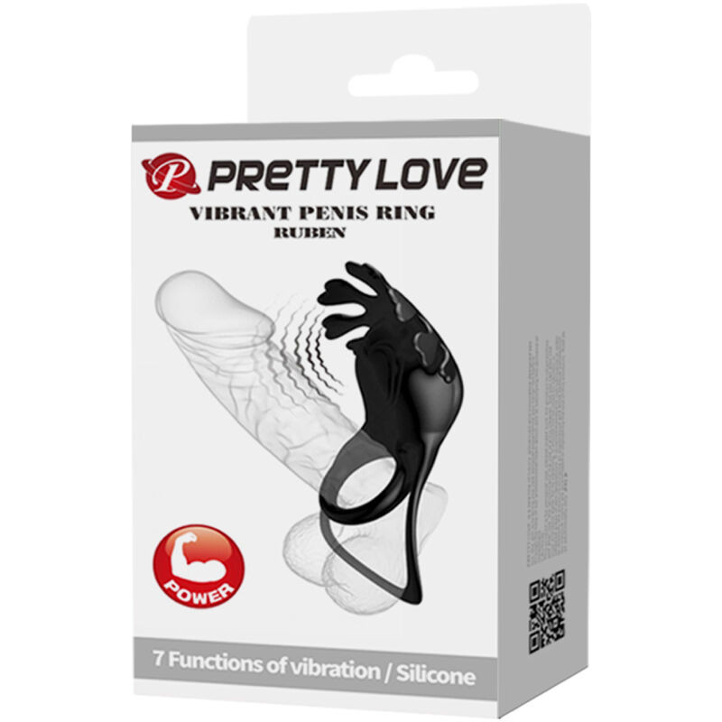 PRETTY LOVE - ANELLO VIBRATORE RUBEN 7 VIBRAZIONI IN SILICONE NERO 8 