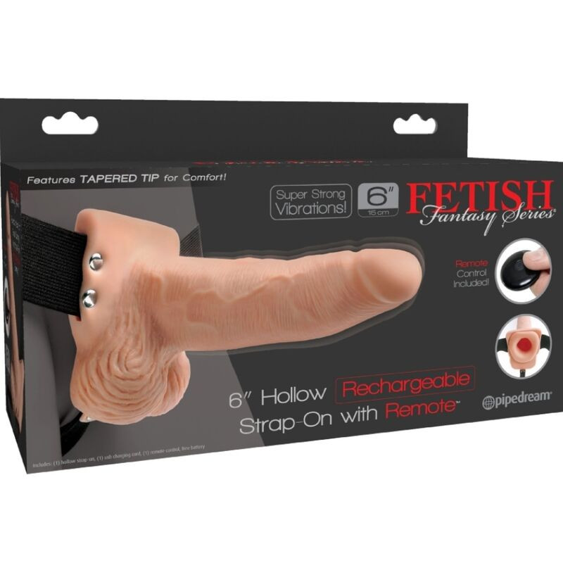 FETISH FANTASY SERIES - VERSTELLBARES GURT MIT FERNBEDIENUNG, REALISTISCHER PENIS MIT WIEDERAUFLADBAREN HODEN UND VIBRATOR 15 CM