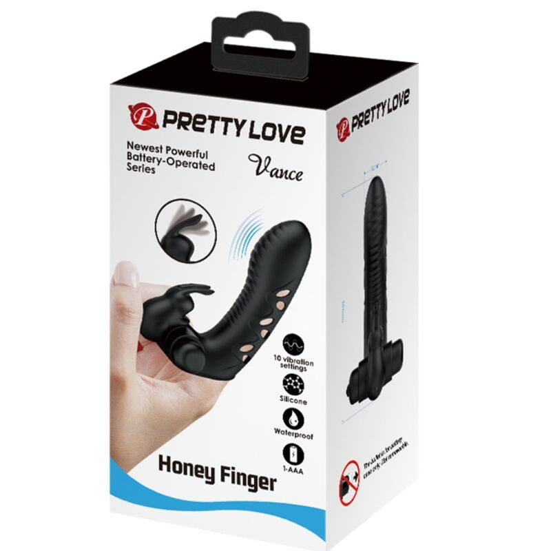 PRETTY LOVE - COPERTURA PER DITA VIBRATORE CONIGLIO NERO VANCE 8 