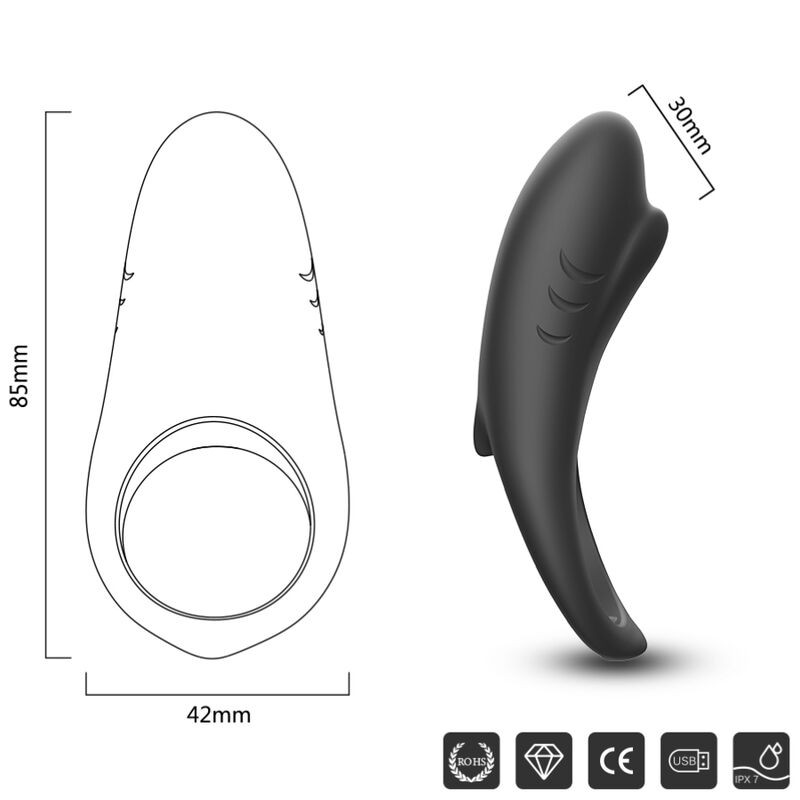 ARMONY - SHARK VIBRATOR RING FOR COUPLES REMOTE CONTROL BLACK 5 