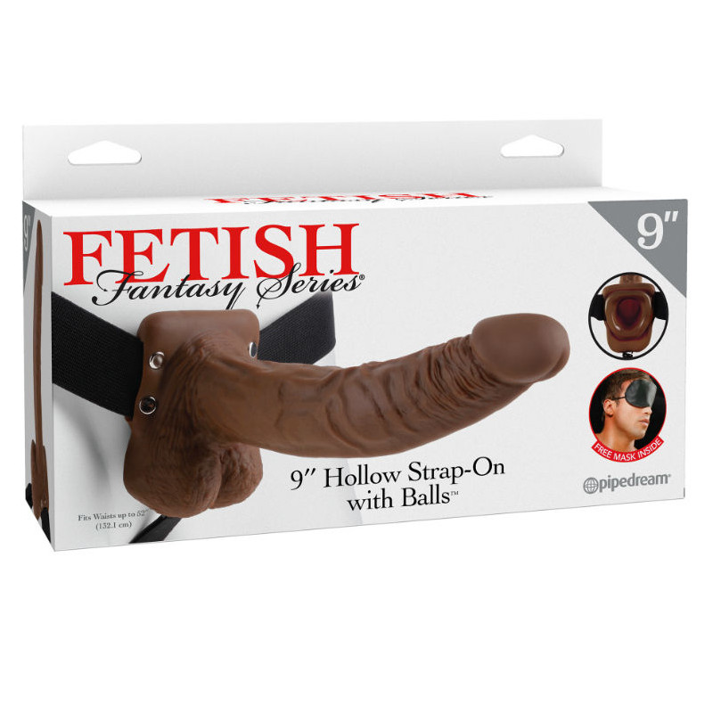 FETISH FANTASY SERIES - SERIES 9 HOLLOW STRAP-ON WITH BALLS 22.9CM BROWN 2 