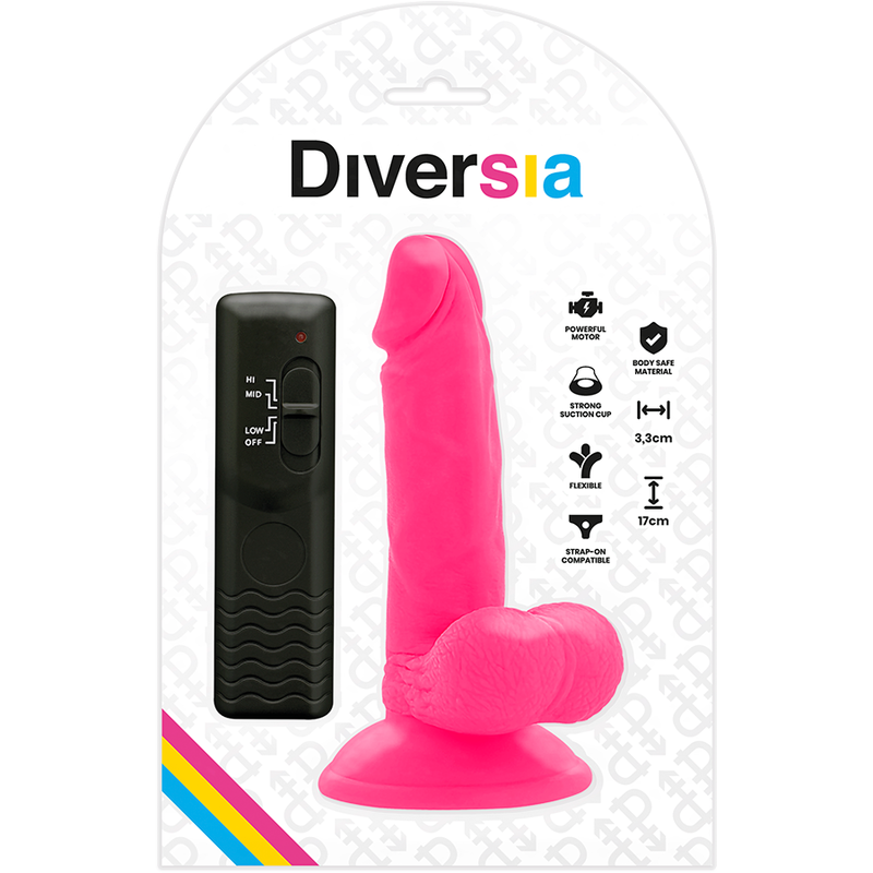 DIVERSIA - FLEXIBLE VIBRATING DILDO PINK 17 CM -O- 3.3 CM 8 