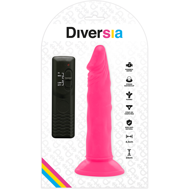 DIVERSIA - FLEXIBLER DILDO MIT VIBRATION ROSA 23 CM -O- 4.3 CM 8 