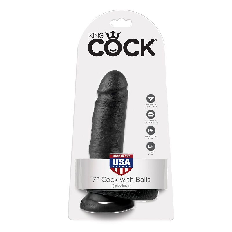 KING COCK - 7 DILDO BLACK WITH BALLS 17.8 CM 1 