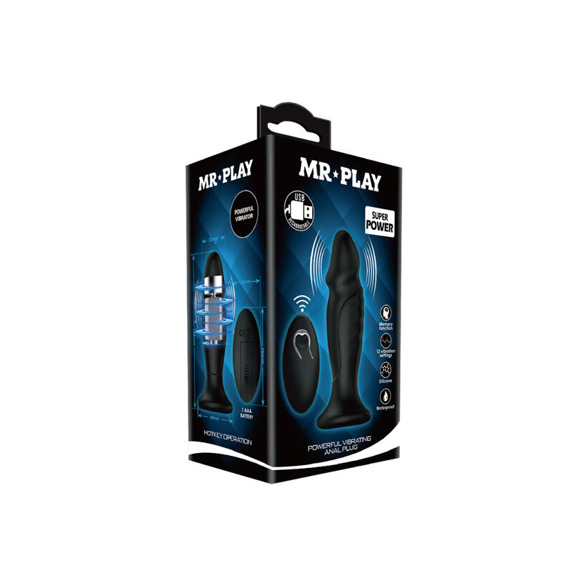 MR PLAY - ANAL PLUG WITH VIBRATION BLACK REMOTE CONTROL 8 