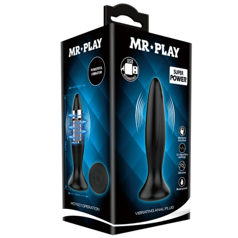 MR PLAY - RECHARGEABLE BLACK VIBRATOR ANAL PLUG 6 