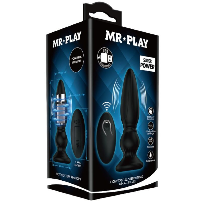 MR PLAY - LEISTUNGSSTARKER VIBRATOR MIT FERNBEDIENUNG, ANALSTECKER, SCHWARZ 8 