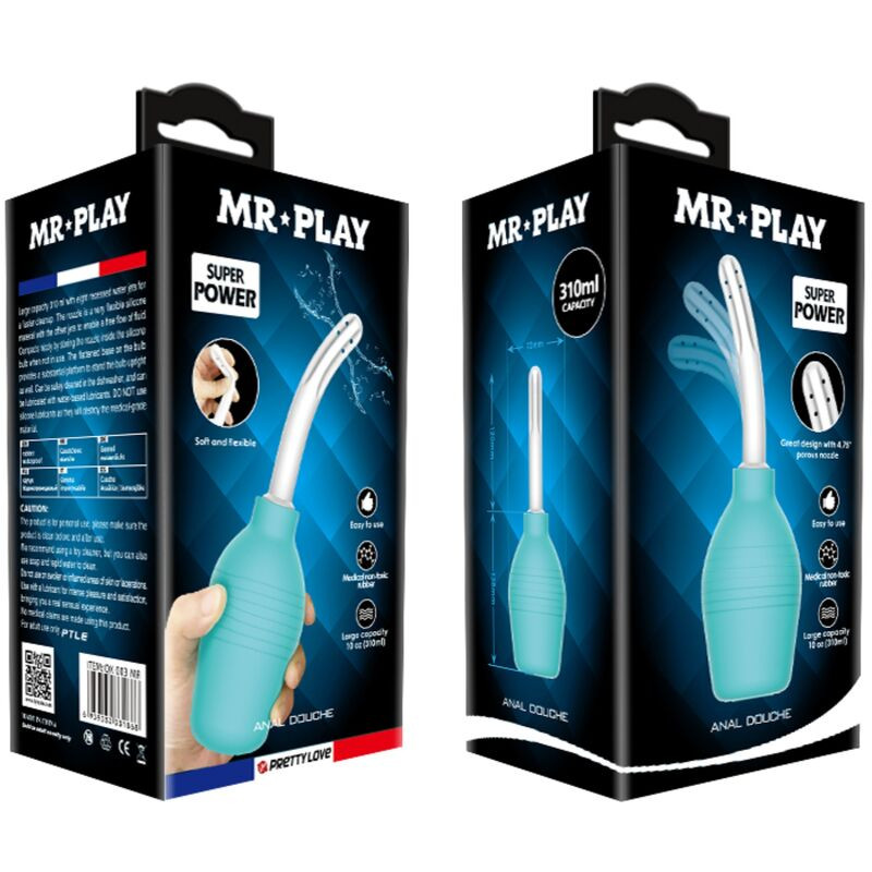 MR PLAY - DOUCHE EN CAOUTCHOUC BLEU POIRE ANAL 7 