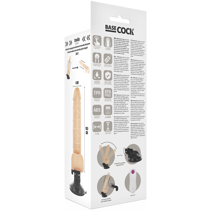 BASECOCK - VIBRATORE REALISTICO TELECOMANDO NATURALE CON TESTICOLI 19.5 CM -O- 4 CM 5 