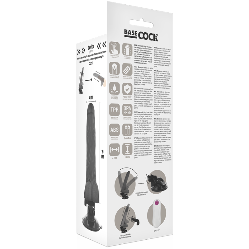 BASECOCK - REALISTISCHER VIBRATOR MIT FERNBEDIENUNG SCHWARZ 19 CM -O- 4 CM 5 