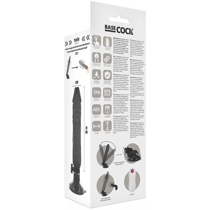 BASECOCK - VIBRATORE REALISTICO TELECOMANDO NERO 20 CM -O- 4 CM 5 