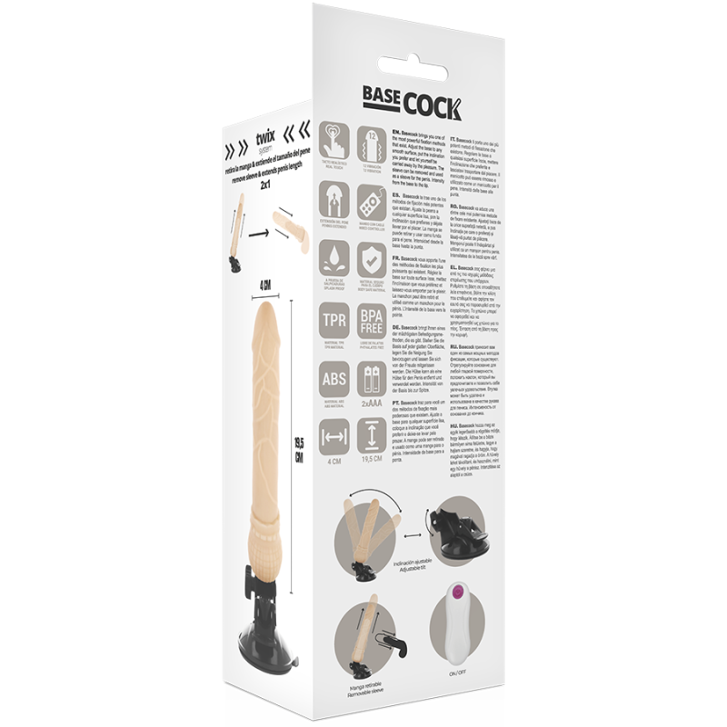 BASECOCK - REALISTISCHER NATÜRLICHER FERNBEDIENUNGSVIBRATOR 19.5 CM -O- 4 CM 4 