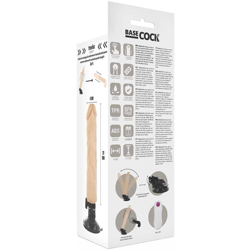 BASECOCK - VIBRATORE REALISTICO TELECOMANDO NATURALE 21 CM -O- 4 CM 4 