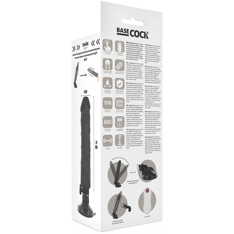 BASECOCK - VIBRATEUR RÉALISTE TÉLÉCOMMANDE NOIR 21 CM -O- 4 CM 4 